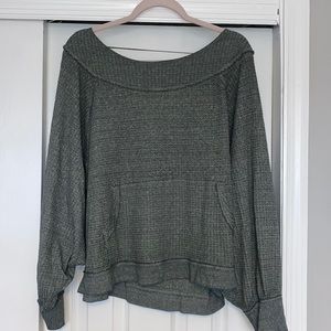 Free people green oversized off the shoulder sweater with pocket in front